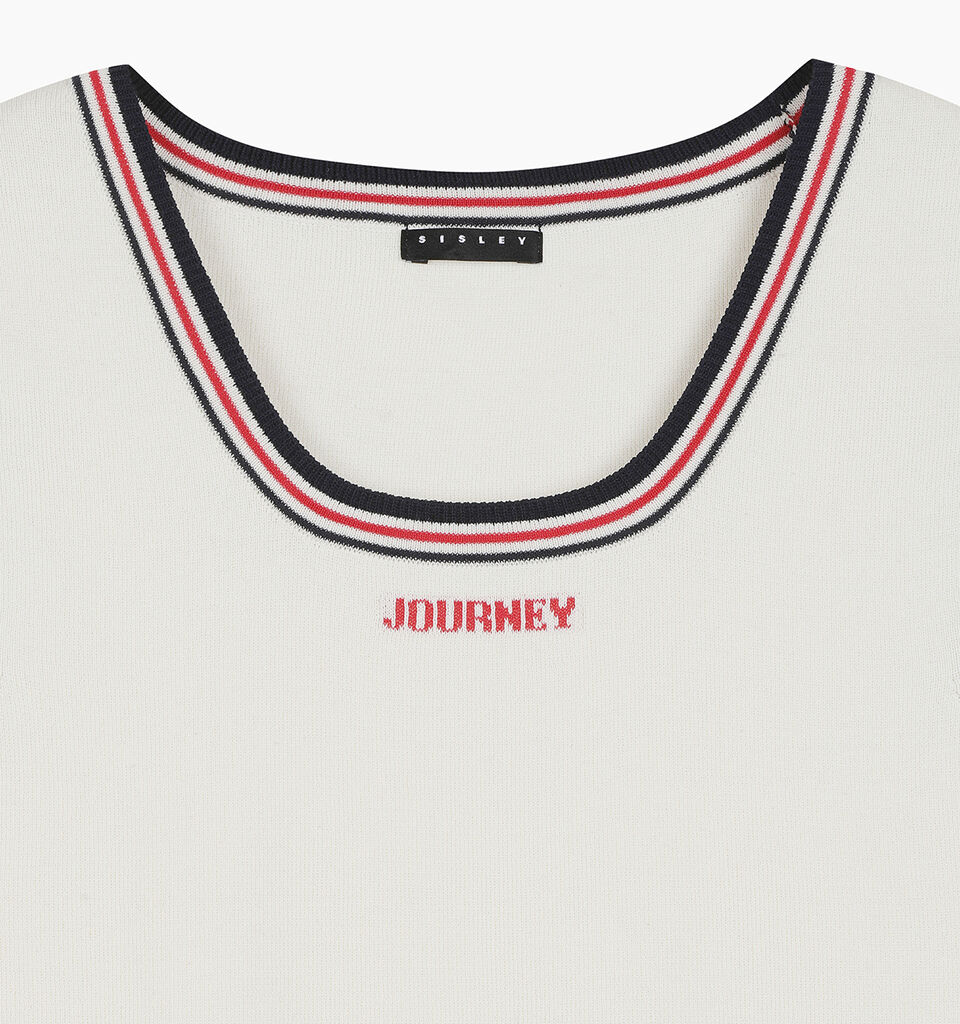 Cream knitted tank top with text - null - Branco Nata | Sisley K image number 4